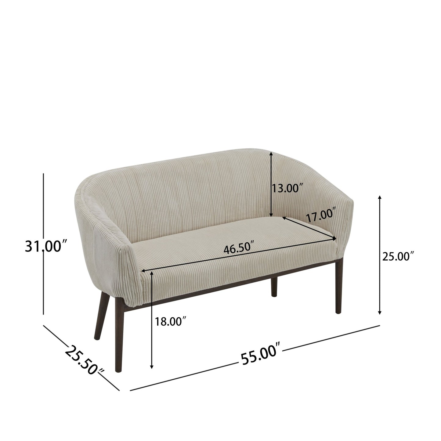 Corduroy Recessed Arm Loveseat(Beige+Walnut - 65780) - 1st Choice Furniture Direct
