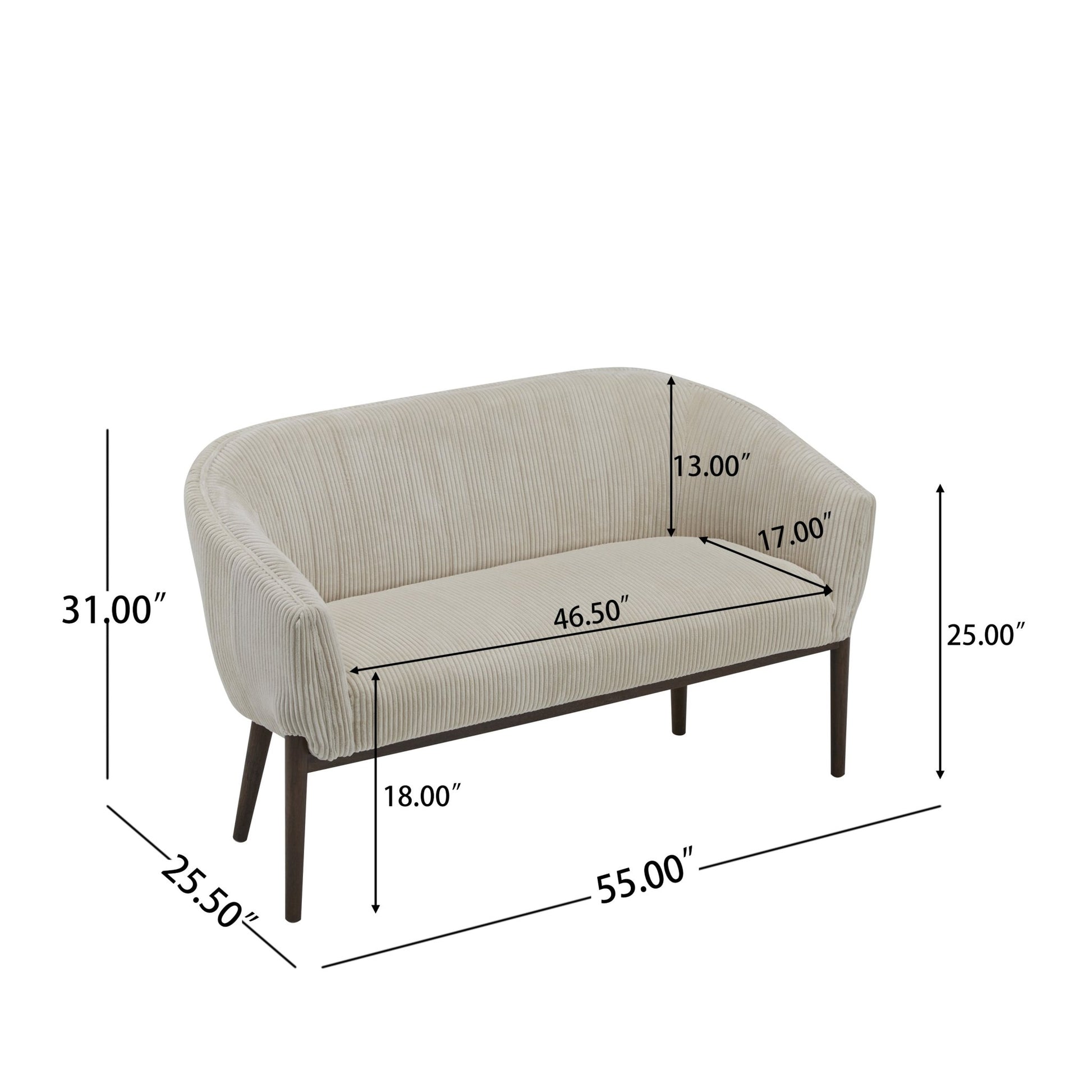 Corduroy Recessed Arm Loveseat(Beige+Walnut - 65780) - 1st Choice Furniture Direct