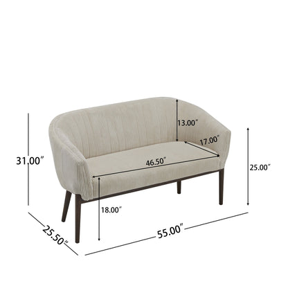 Corduroy Recessed Arm Loveseat(Beige+Walnut - 65780) - 1st Choice Furniture Direct