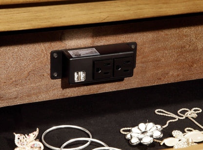 Cottage Style Weathered Elm 1pc Nightstand Ball Bearing Metal Glide USB Charger/Power Outlet In Night Stand Top Drawer Bedroom Bedside Table - 1st Choice Furniture Direct