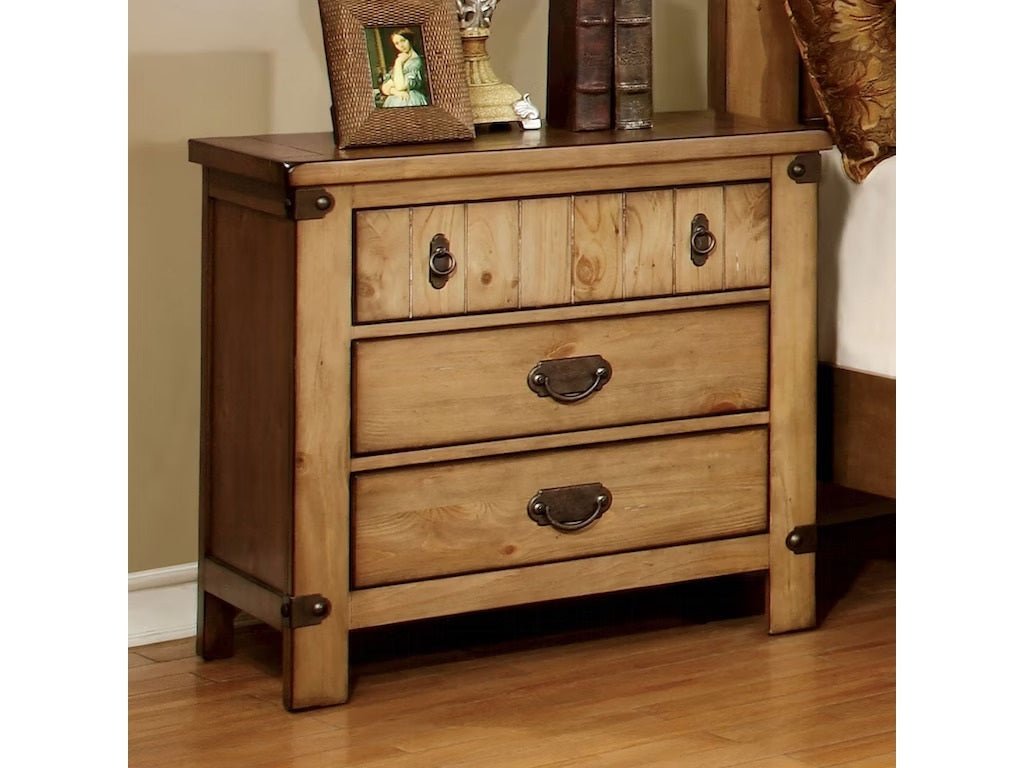 Cottage Style Weathered Elm 1pc Nightstand Ball Bearing Metal Glide USB Charger/Power Outlet In Night Stand Top Drawer Bedroom Bedside Table - 1st Choice Furniture Direct