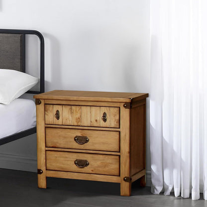 Cottage Style Weathered Elm 1pc Nightstand Ball Bearing Metal Glide USB Charger/Power Outlet In Night Stand Top Drawer Bedroom Bedside Table - 1st Choice Furniture Direct
