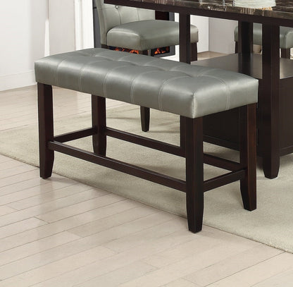 Counter Height 1pc Bench Dining Room Silver Faux Leather Cushion Tufted Seat Wooden Base Comfort Seat Kitchen Dining - 1st Choice Furniture Direct