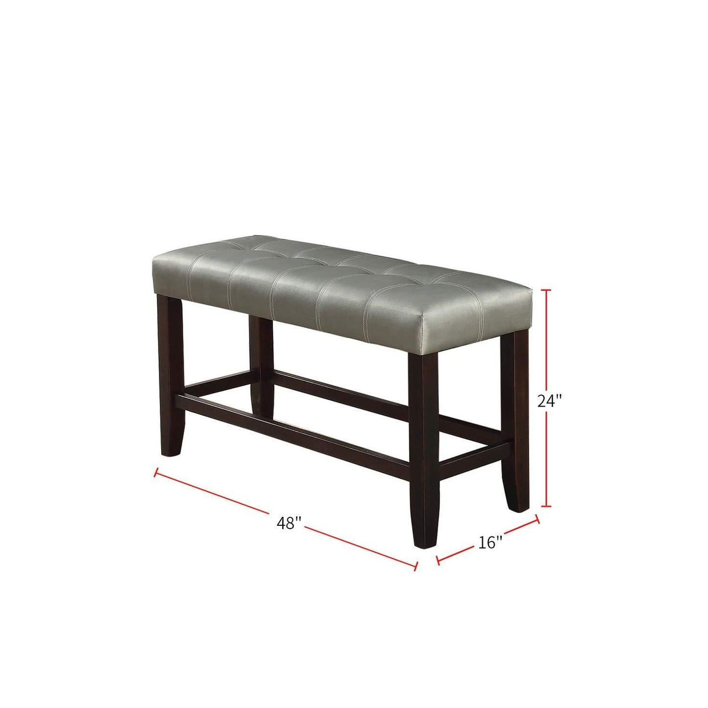 Counter Height 1pc Bench Dining Room Silver Faux Leather Cushion Tufted Seat Wooden Base Comfort Seat Kitchen Dining - 1st Choice Furniture Direct