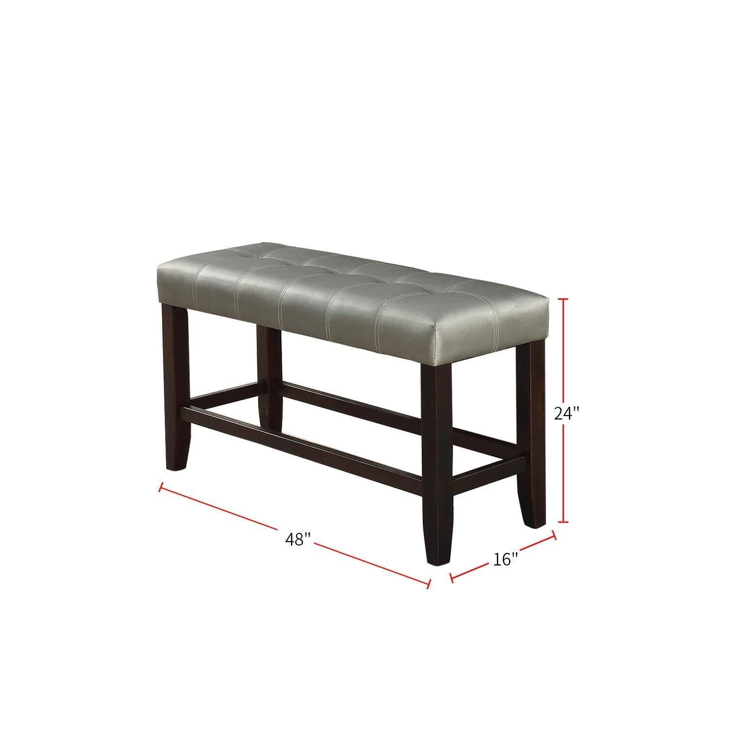 Counter Height 1pc Bench Dining Room Silver Faux Leather Cushion Tufted Seat Wooden Base Comfort Seat Kitchen Dining - 1st Choice Furniture Direct