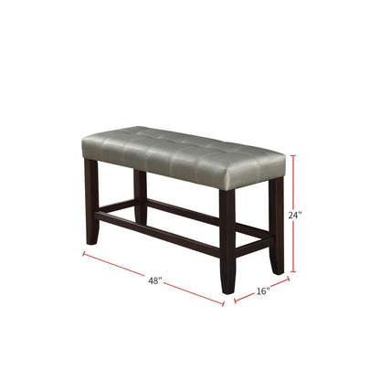 Counter Height 1pc Bench Dining Room Silver Faux Leather Cushion Tufted Seat Wooden Base Comfort Seat Kitchen Dining - 1st Choice Furniture Direct