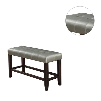 Counter Height 1pc Bench Dining Room Silver Faux Leather Cushion Tufted Seat Wooden Base Comfort Seat Kitchen Dining - 1st Choice Furniture Direct