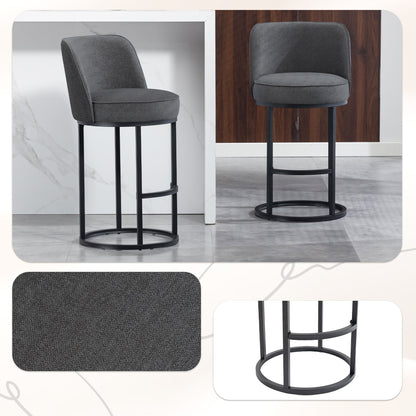 Counter Height Bar Stools Set of 2, Modern Barrel Counter Stools with Backrest, Linen Fabric Upholstered Accent Bar Stools for Kitchen Island - 1st Choice Furniture Direct
