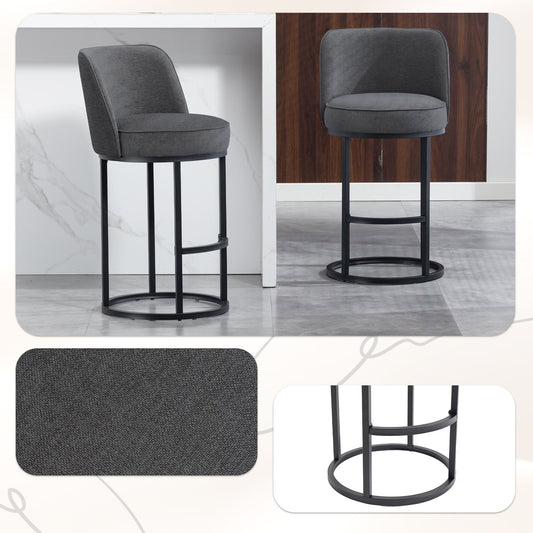 Counter Height Bar Stools Set of 2, Modern Barrel Counter Stools with Backrest, Linen Fabric Upholstered Accent Bar Stools for Kitchen Island - 1st Choice Furniture Direct