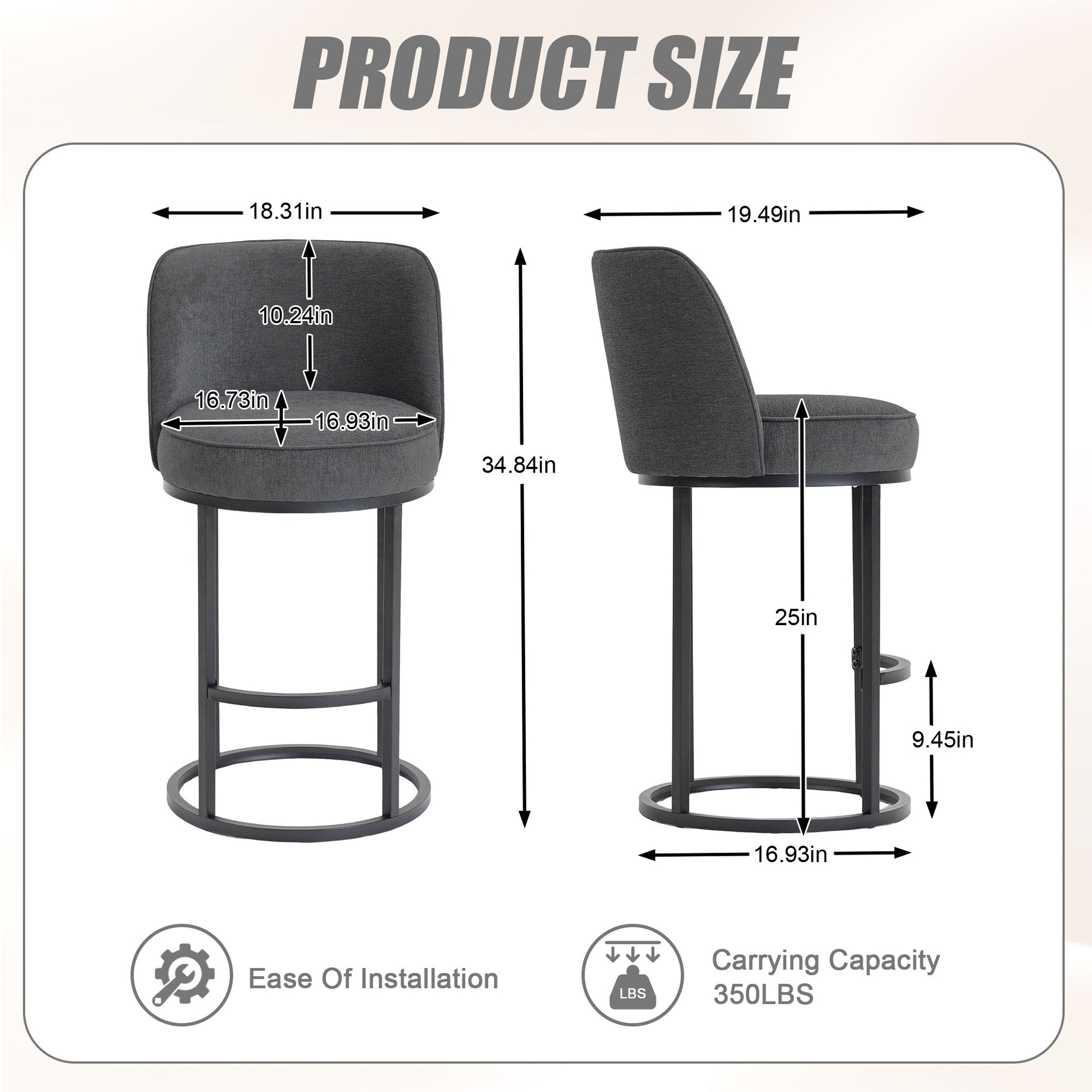 Counter Height Bar Stools Set of 2, Modern Barrel Counter Stools with Backrest, Linen Fabric Upholstered Accent Bar Stools for Kitchen Island - 1st Choice Furniture Direct