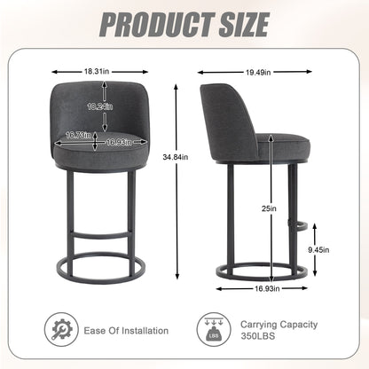 Counter Height Bar Stools Set of 2, Modern Barrel Counter Stools with Backrest, Linen Fabric Upholstered Accent Bar Stools for Kitchen Island - 1st Choice Furniture Direct