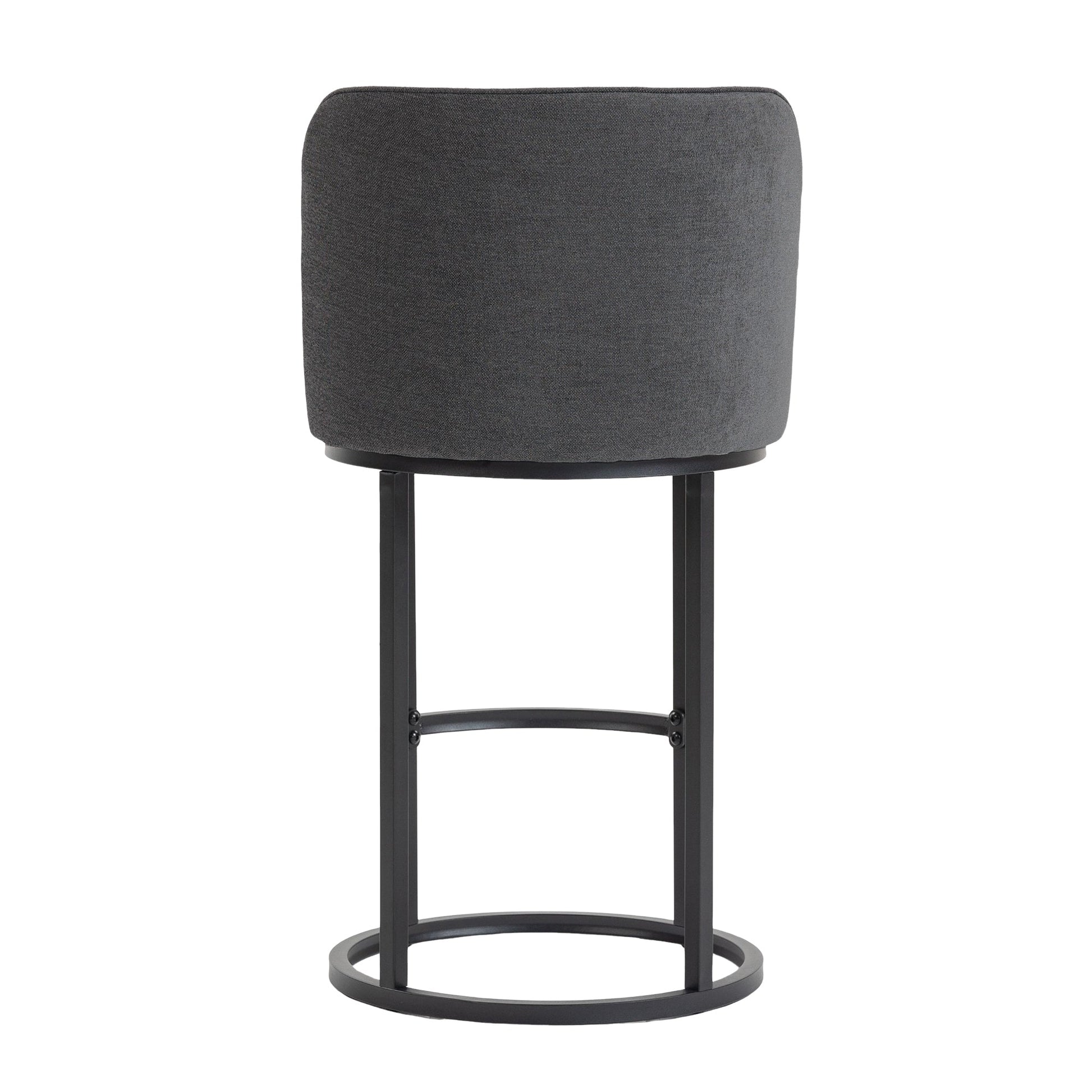 Counter Height Bar Stools Set of 2, Modern Barrel Counter Stools with Backrest, Linen Fabric Upholstered Accent Bar Stools for Kitchen Island - 1st Choice Furniture Direct