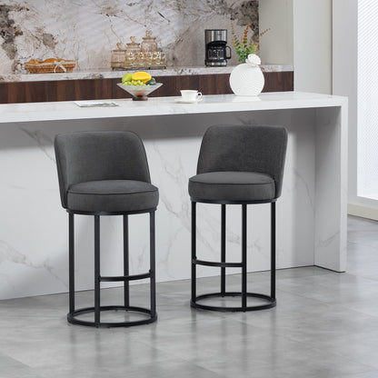 Counter Height Bar Stools Set of 2, Modern Barrel Counter Stools with Backrest, Linen Fabric Upholstered Accent Bar Stools for Kitchen Island - 1st Choice Furniture Direct