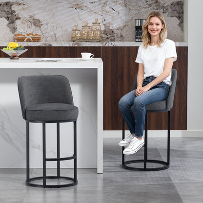 Counter Height Bar Stools Set of 2, Modern Barrel Counter Stools with Backrest, Linen Fabric Upholstered Accent Bar Stools for Kitchen Island - 1st Choice Furniture Direct