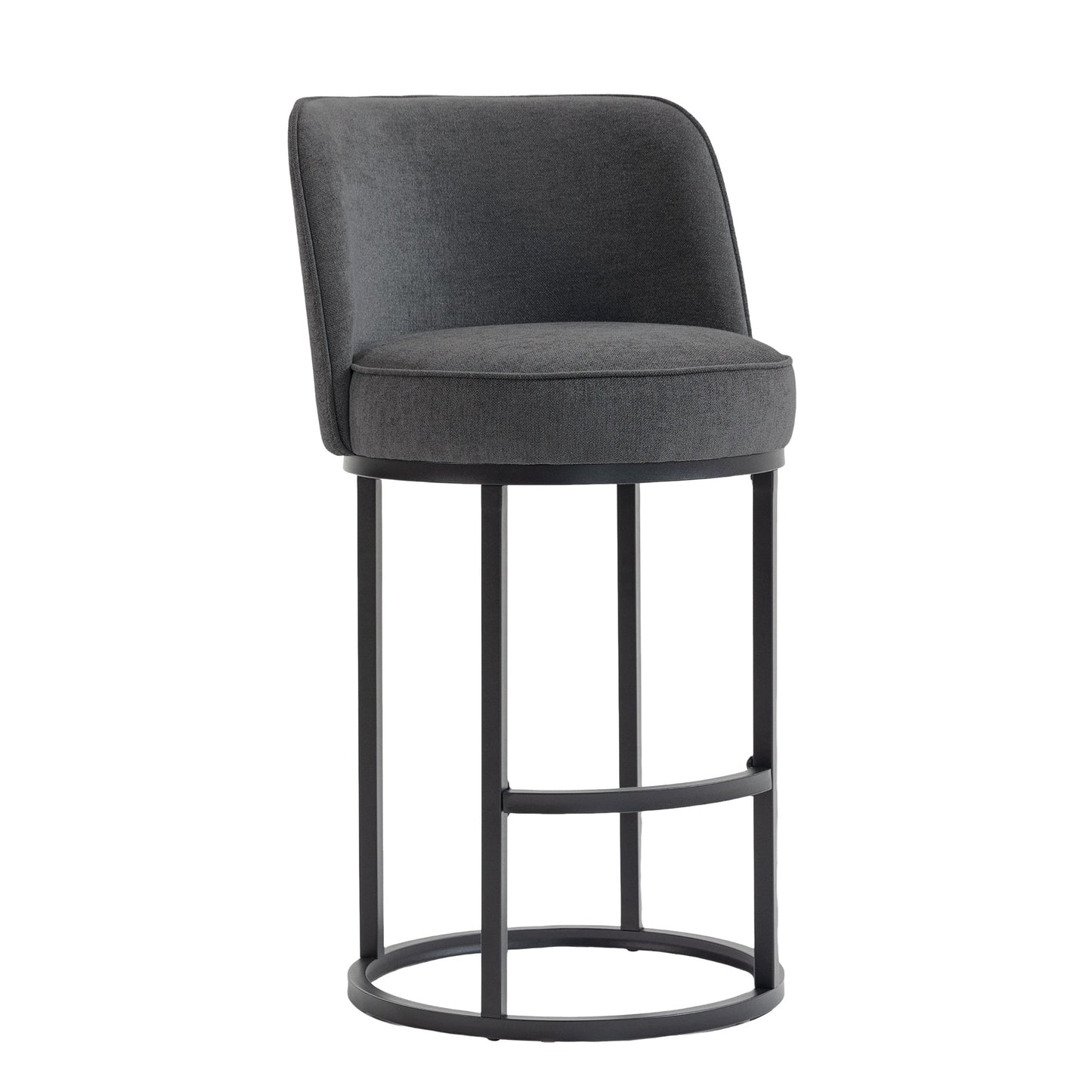 Counter Height Bar Stools Set of 2, Modern Barrel Counter Stools with Backrest, Linen Fabric Upholstered Accent Bar Stools for Kitchen Island - 1st Choice Furniture Direct