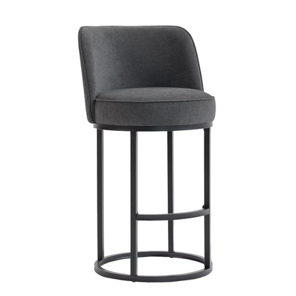 Counter Height Bar Stools Set of 2, Modern Barrel Counter Stools with Backrest, Linen Fabric Upholstered Accent Bar Stools for Kitchen Island - 1st Choice Furniture Direct