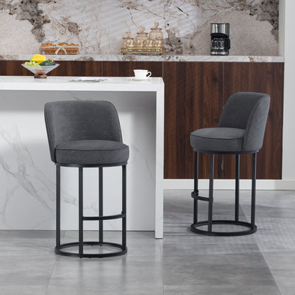 Counter Height Bar Stools Set of 2, Modern Barrel Counter Stools with Backrest, Linen Fabric Upholstered Accent Bar Stools for Kitchen Island - 1st Choice Furniture Direct