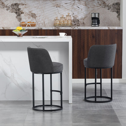 Counter Height Bar Stools Set of 2, Modern Barrel Counter Stools with Backrest, Linen Fabric Upholstered Accent Bar Stools for Kitchen Island - 1st Choice Furniture Direct