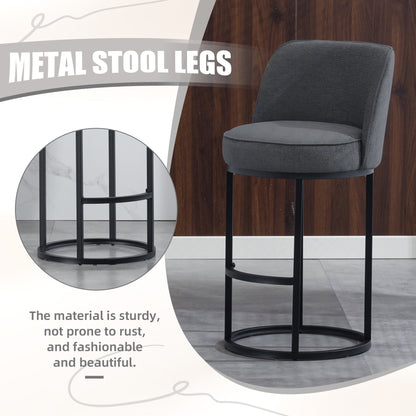 Counter Height Bar Stools Set of 2, Modern Barrel Counter Stools with Backrest, Linen Fabric Upholstered Accent Bar Stools for Kitchen Island - 1st Choice Furniture Direct