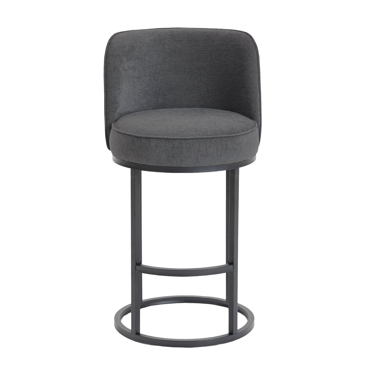 Counter Height Bar Stools Set of 2, Modern Barrel Counter Stools with Backrest, Linen Fabric Upholstered Accent Bar Stools for Kitchen Island - 1st Choice Furniture Direct