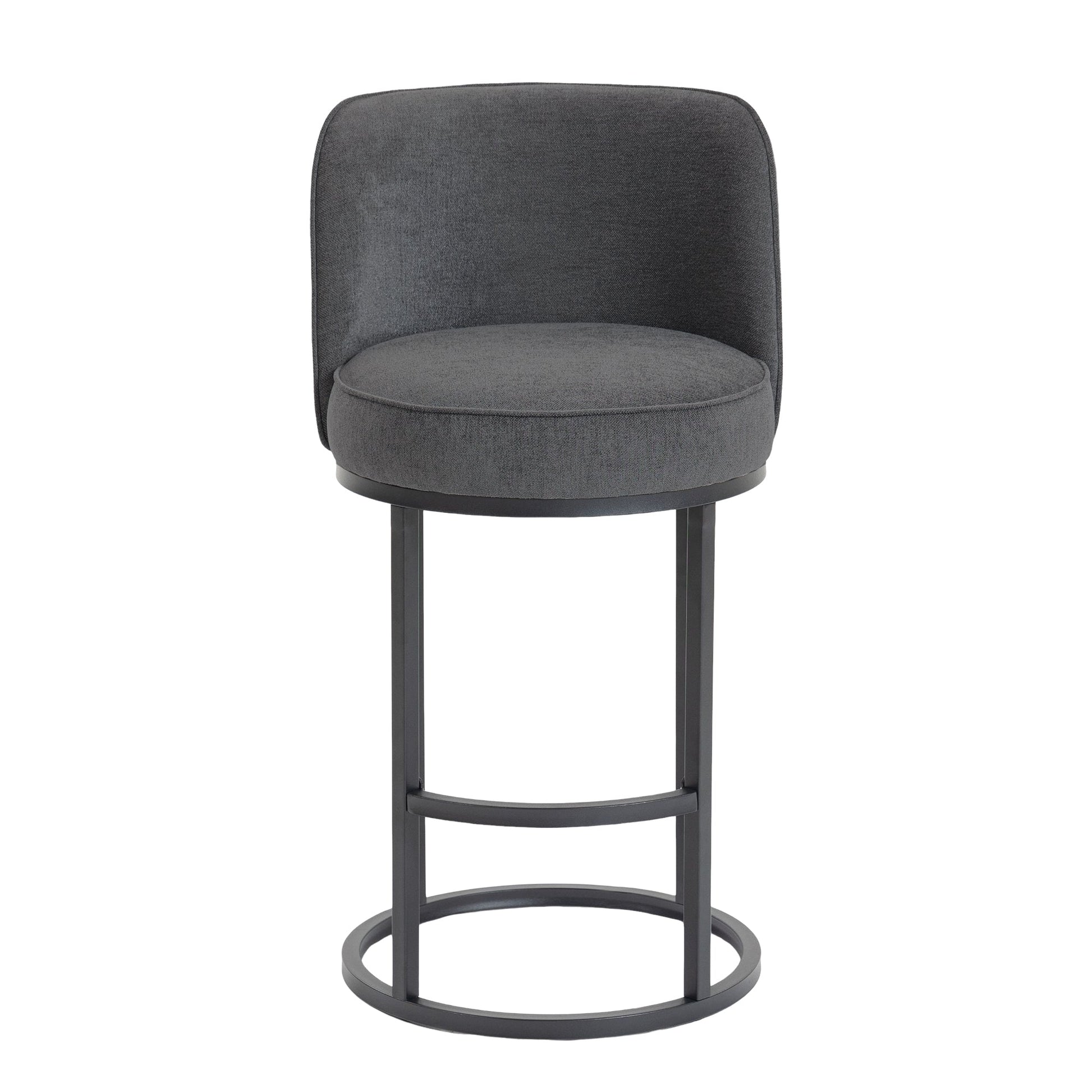 Counter Height Bar Stools Set of 2, Modern Barrel Counter Stools with Backrest, Linen Fabric Upholstered Accent Bar Stools for Kitchen Island - 1st Choice Furniture Direct