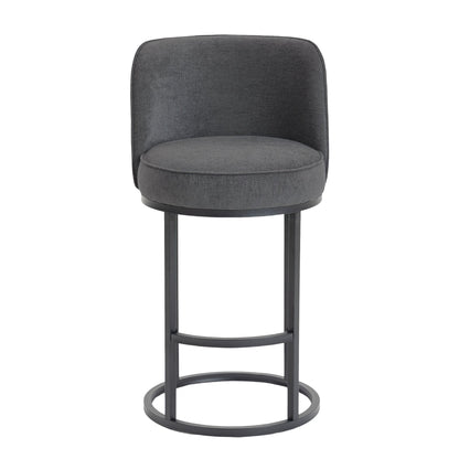 Counter Height Bar Stools Set of 2, Modern Barrel Counter Stools with Backrest, Linen Fabric Upholstered Accent Bar Stools for Kitchen Island - 1st Choice Furniture Direct