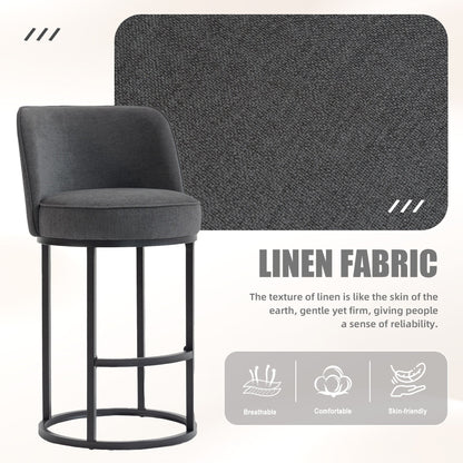 Counter Height Bar Stools Set of 2, Modern Barrel Counter Stools with Backrest, Linen Fabric Upholstered Accent Bar Stools for Kitchen Island - 1st Choice Furniture Direct