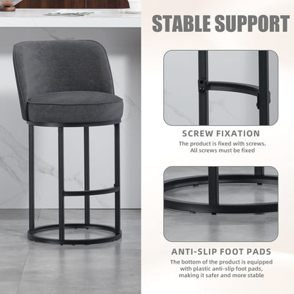 Counter Height Bar Stools Set of 2, Modern Barrel Counter Stools with Backrest, Linen Fabric Upholstered Accent Bar Stools for Kitchen Island - 1st Choice Furniture Direct