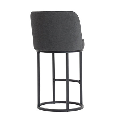 Counter Height Bar Stools Set of 2, Modern Barrel Counter Stools with Backrest, Linen Fabric Upholstered Accent Bar Stools for Kitchen Island - 1st Choice Furniture Direct