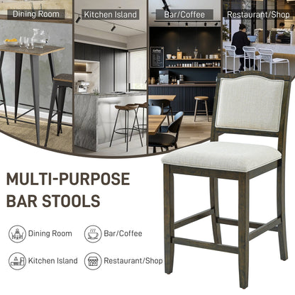 Counter Height Bar Stools Set of 2 - Rustic 2 Pack Bar Stools with Rubber Wood Frame, Ergonomic Backrest, Versatile for Kitchen Island, Dining Room, Brown - 1st Choice Furniture Direct