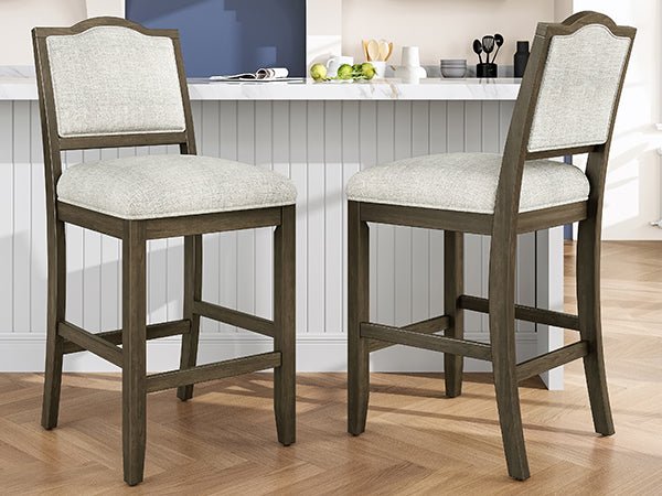 Counter Height Bar Stools Set of 2 - Rustic 2 Pack Bar Stools with Rubber Wood Frame, Ergonomic Backrest, Versatile for Kitchen Island, Dining Room, Brown - 1st Choice Furniture Direct