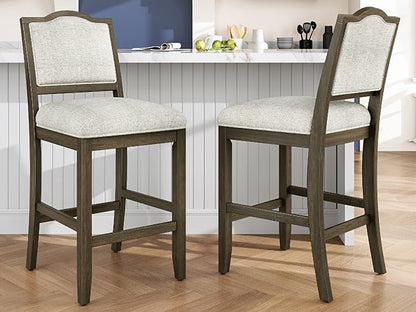Counter Height Bar Stools Set of 2 - Rustic 2 Pack Bar Stools with Rubber Wood Frame, Ergonomic Backrest, Versatile for Kitchen Island, Dining Room, Brown - 1st Choice Furniture Direct