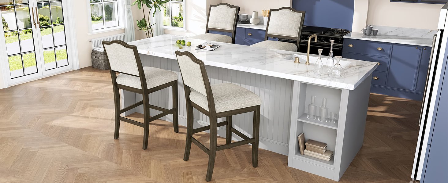 Counter Height Bar Stools Set of 2 - Rustic 2 Pack Bar Stools with Rubber Wood Frame, Ergonomic Backrest, Versatile for Kitchen Island, Dining Room, Brown - 1st Choice Furniture Direct