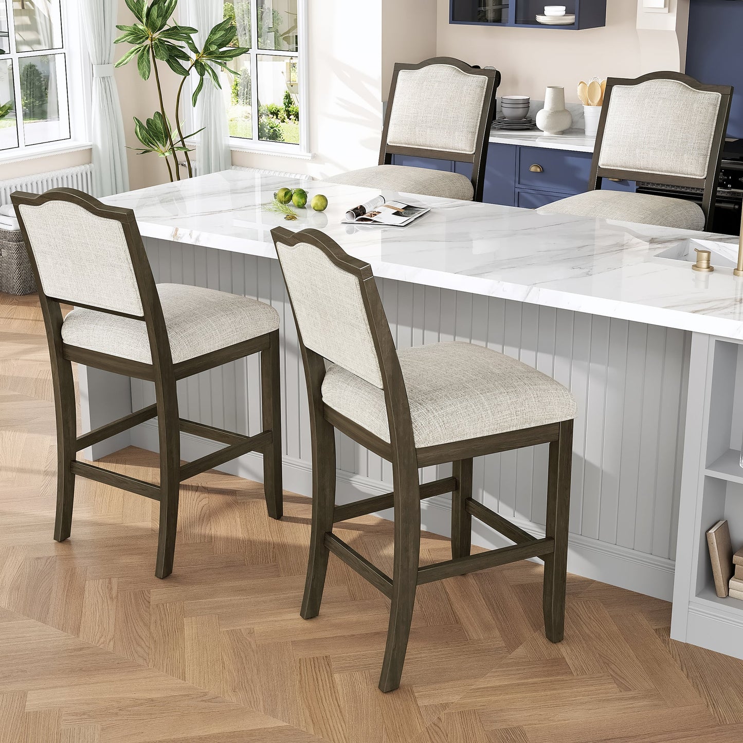 Counter Height Bar Stools Set of 2 - Rustic 2 Pack Bar Stools with Rubber Wood Frame, Ergonomic Backrest, Versatile for Kitchen Island, Dining Room, Brown - 1st Choice Furniture Direct