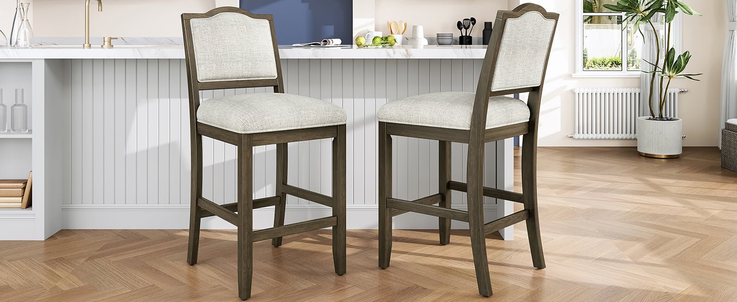 Counter Height Bar Stools Set of 2 - Rustic 2 Pack Bar Stools with Rubber Wood Frame, Ergonomic Backrest, Versatile for Kitchen Island, Dining Room, Brown - 1st Choice Furniture Direct