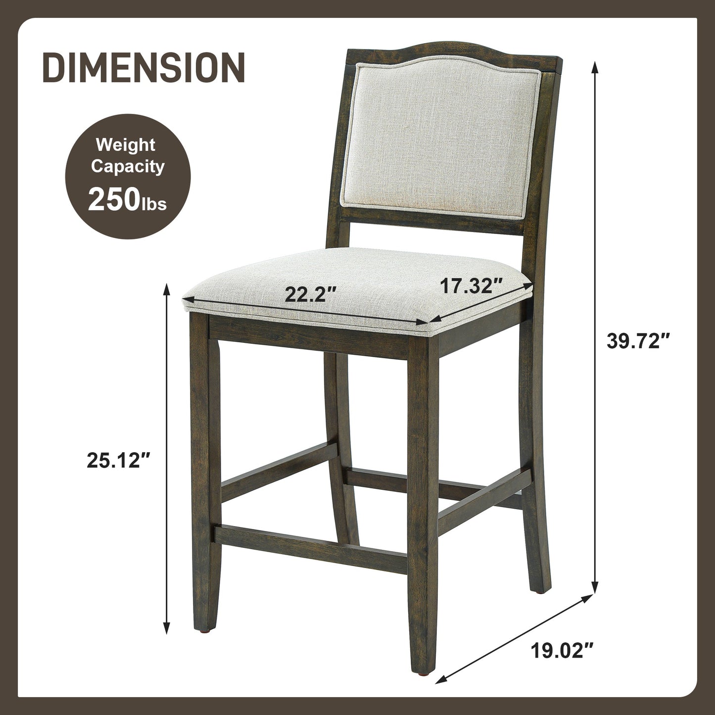 Counter Height Bar Stools Set of 2 - Rustic 2 Pack Bar Stools with Rubber Wood Frame, Ergonomic Backrest, Versatile for Kitchen Island, Dining Room, Brown - 1st Choice Furniture Direct