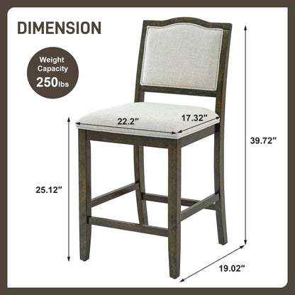 Counter Height Bar Stools Set of 2 - Rustic 2 Pack Bar Stools with Rubber Wood Frame, Ergonomic Backrest, Versatile for Kitchen Island, Dining Room, Brown - 1st Choice Furniture Direct