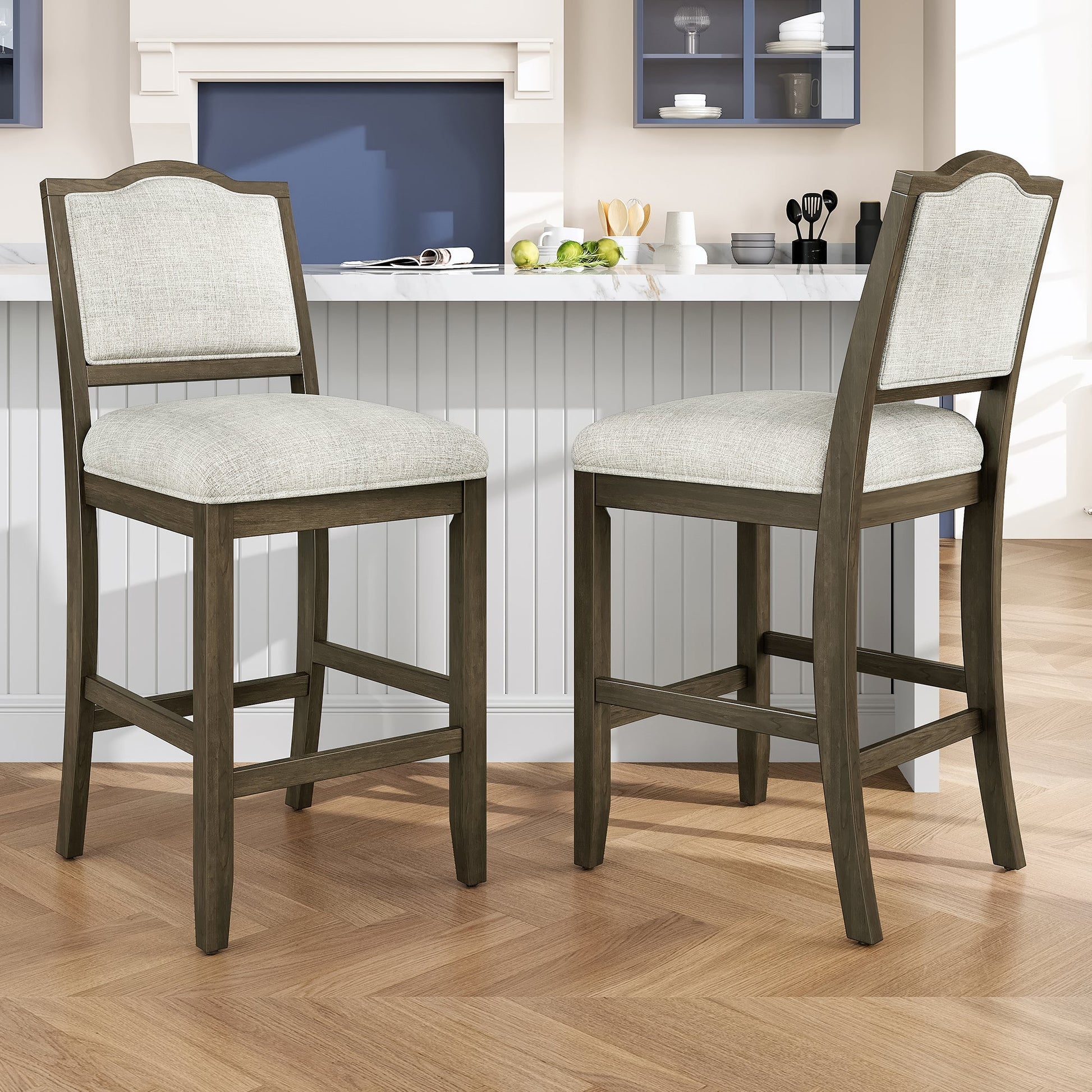 Counter Height Bar Stools Set of 2 - Rustic 2 Pack Bar Stools with Rubber Wood Frame, Ergonomic Backrest, Versatile for Kitchen Island, Dining Room, Brown - 1st Choice Furniture Direct