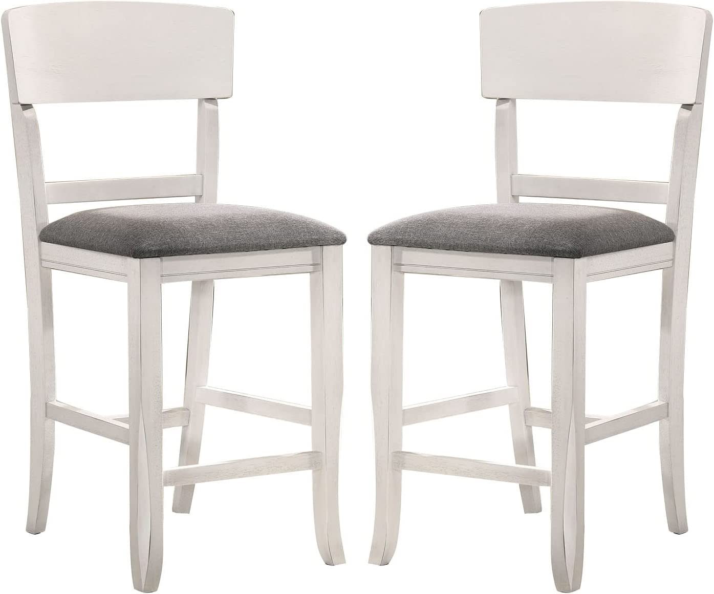 Counter Height Dining Chairs Set of 2 White & Gray | Upholstered Solid Wood Kitchen Chairs - 1st Choice Furniture Direct