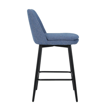 Counter Height Swivel Bar Stools Set of 2, 360° Swivel Upholstered Barstools with Back and Metal Legs, 25.6' Seat Height,Counter Stools for Kitchen Island and Pub,Linen Cloth,Blue Linen - 1st Choice Furniture Direct