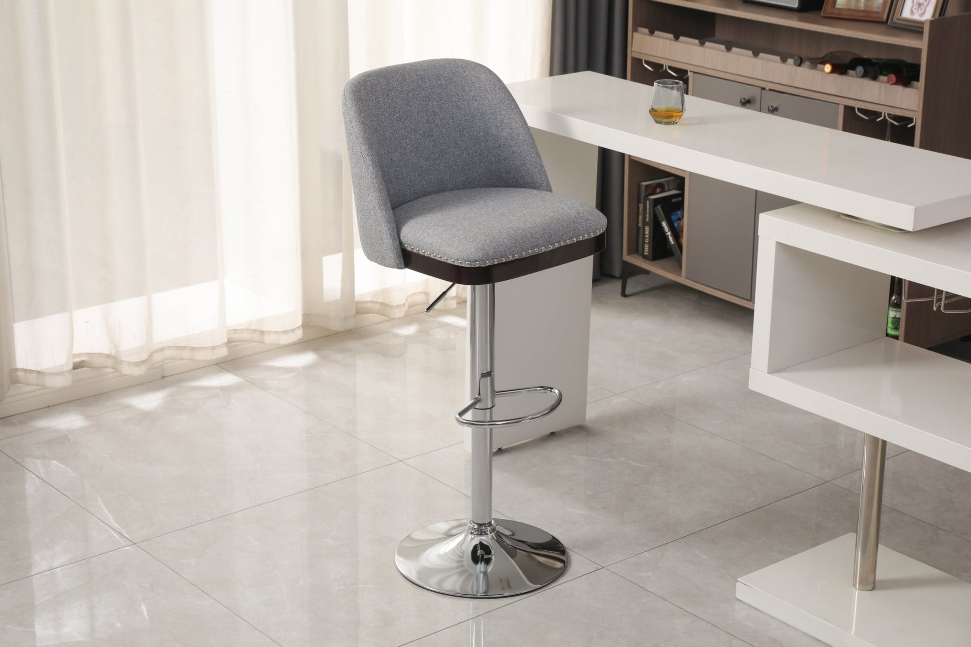 Counter Height Swivel Bar Stools Set of 2, 360° Swivel Upholstered Barstools with Back and Metal Legs, 25.6' Seat Height,Counter Stools for Kitchen Island and Pub,Linen Cloth,Grey - 1st Choice Furniture Direct