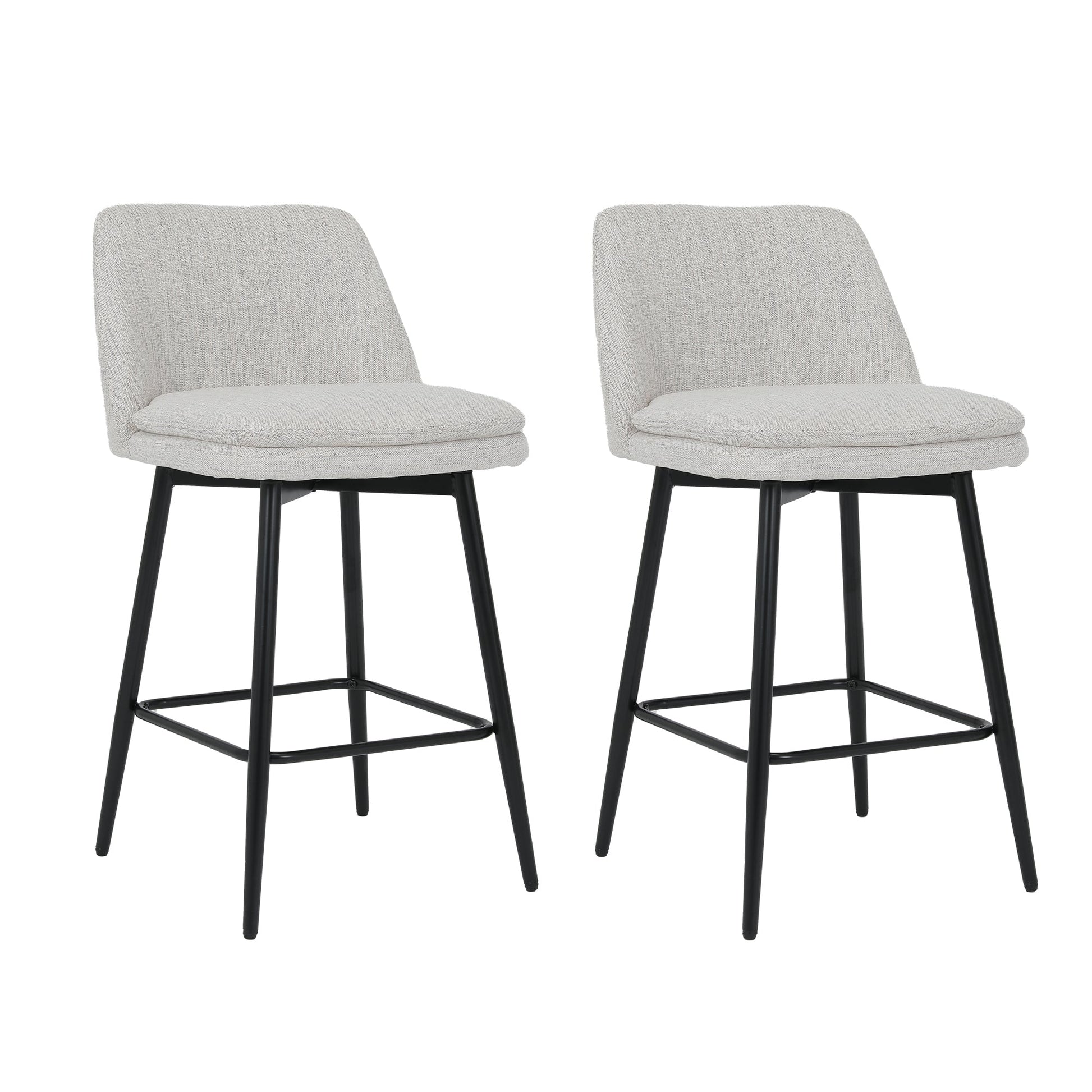 Counter Height Swivel Bar Stools Set of 2, 360° Swivel Upholstered Barstools with Back and Metal Legs, 25.6' Seat Height,Counter Stools for Kitchen Island and Pub,Linen Cloth,Off White Linen. - 1st Choice Furniture Direct