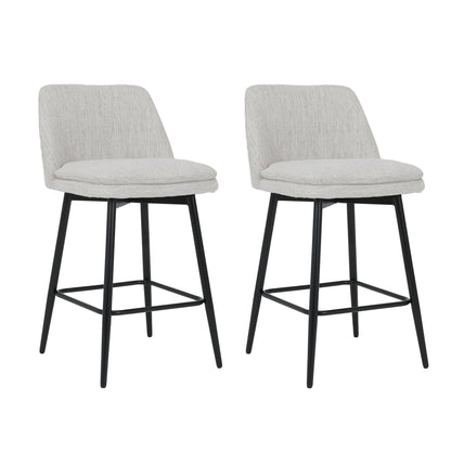 Counter Height Swivel Bar Stools Set of 2, 360° Swivel Upholstered Barstools with Back and Metal Legs, 25.6' Seat Height,Counter Stools for Kitchen Island and Pub,Linen Cloth,Off White Linen. - 1st Choice Furniture Direct