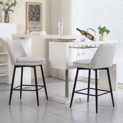 Counter Height Swivel Bar Stools Set of 2, 360° Swivel Upholstered Barstools with Back and Metal Legs, 25.6' Seat Height,Counter Stools for Kitchen Island and Pub,Linen Cloth,Off White Linen. - 1st Choice Furniture Direct