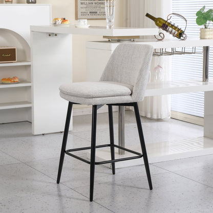 Counter Height Swivel Bar Stools Set of 2, 360° Swivel Upholstered Barstools with Back and Metal Legs, 25.6' Seat Height,Counter Stools for Kitchen Island and Pub,Linen Cloth,Off White Linen. - 1st Choice Furniture Direct