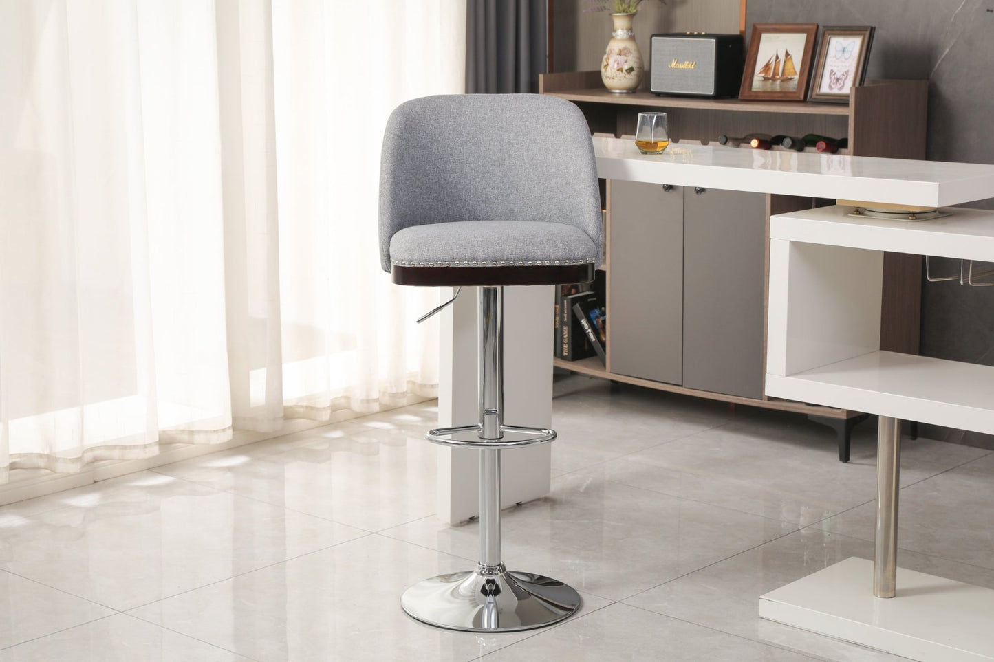 Counter Height Swivel Bar Stools Set of 2, 360° Swivel Upholstered Barstools with Back and Metal Legs, 25.6' Seat Height,Counter Stools for Kitchen Island and Pub,Linen Cloth,Grey - 1st Choice Furniture Direct