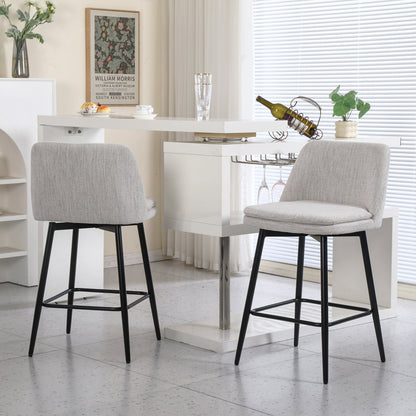 Counter Height Swivel Bar Stools Set of 2, 360° Swivel Upholstered Barstools with Back and Metal Legs, 25.6' Seat Height,Counter Stools for Kitchen Island and Pub,Linen Cloth,Off White Linen. - 1st Choice Furniture Direct
