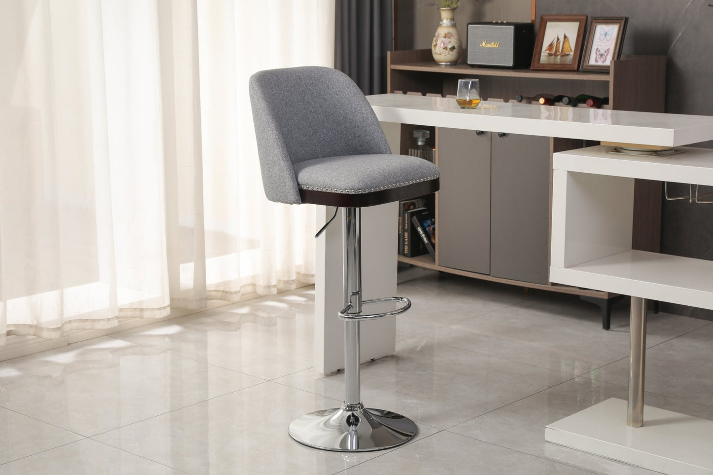 Counter Height Swivel Bar Stools Set of 2, 360° Swivel Upholstered Barstools with Back and Metal Legs, 25.6' Seat Height,Counter Stools for Kitchen Island and Pub,Linen Cloth,Grey - 1st Choice Furniture Direct