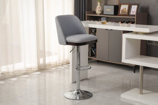 Counter Height Swivel Bar Stools Set of 2, 360° Swivel Upholstered Barstools with Back and Metal Legs, 25.6' Seat Height,Counter Stools for Kitchen Island and Pub,Linen Cloth,Grey - 1st Choice Furniture Direct
