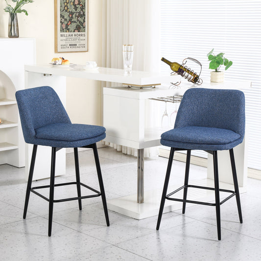 Counter Height Swivel Bar Stools Set of 2, 360° Swivel Upholstered Barstools with Back and Metal Legs, 25.6' Seat Height,Counter Stools for Kitchen Island and Pub,Linen Cloth,Blue Linen - 1st Choice Furniture Direct